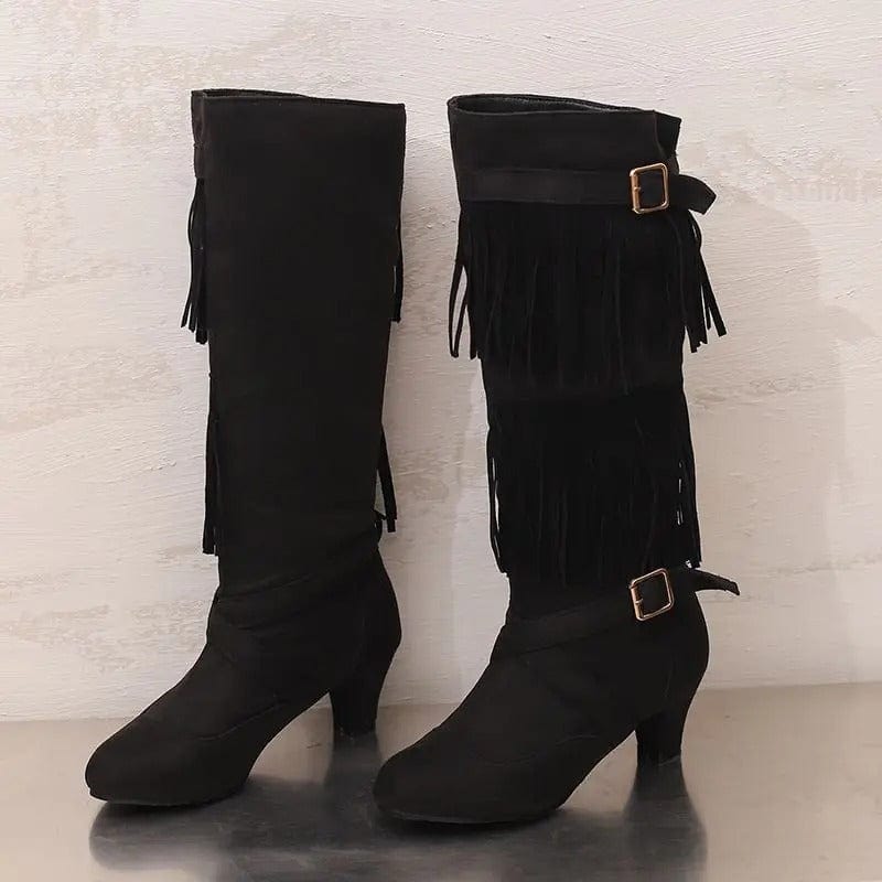 Cowboyboots med tofsar och spänndetaljer i mockalook