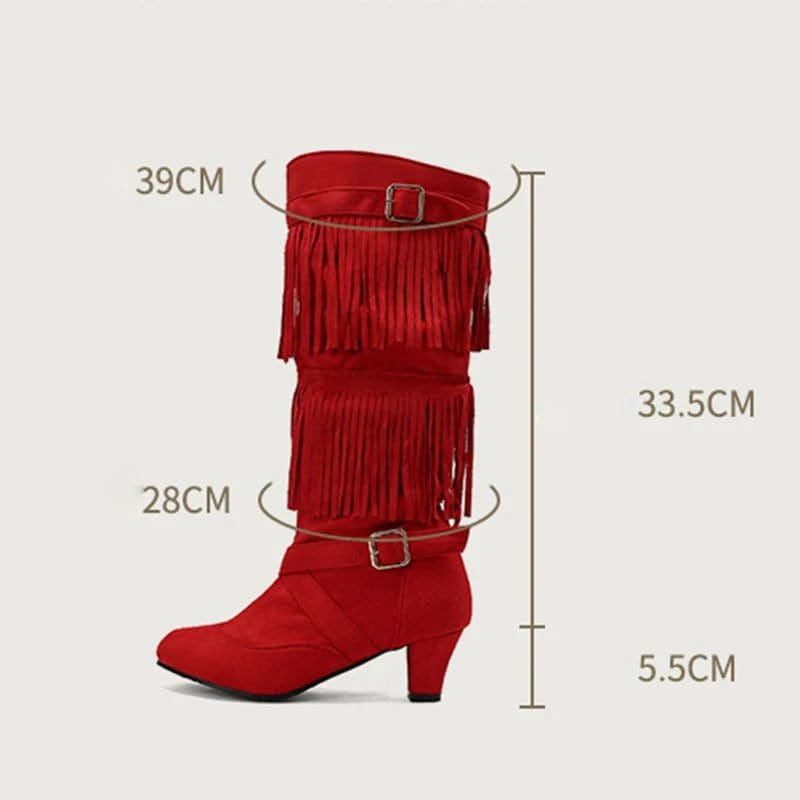 Cowboyboots med tofsar och spänndetaljer i mockalook