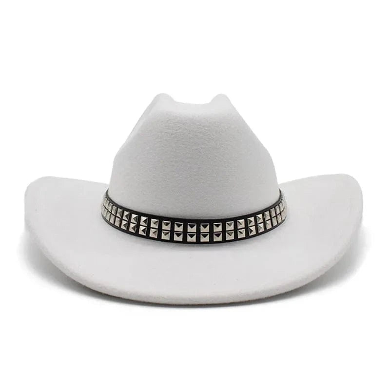 Cowboyhatt i filt med elegant nitbälte Vit / 56-58cm