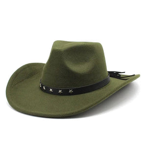 Cowboyhatt i filt med stjärnband Armégrön / 57-58cm