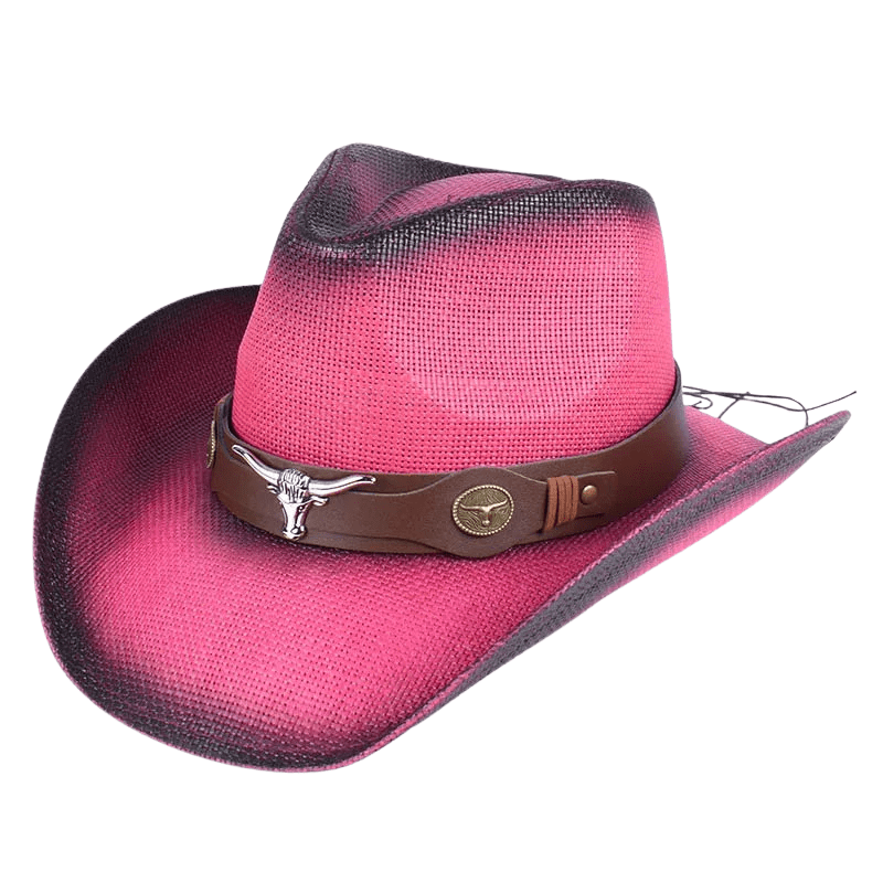 Cowboyhatt i Flätad Halmlook med Solskärm Rosa / 56-58cm