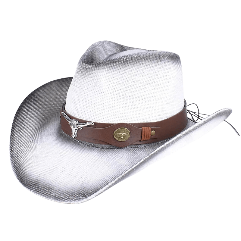 Cowboyhatt i Flätad Halmlook med Solskärm Vit / 56-58cm