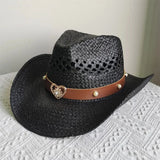 Cowboyhatt i halm med hjärta Svart 1