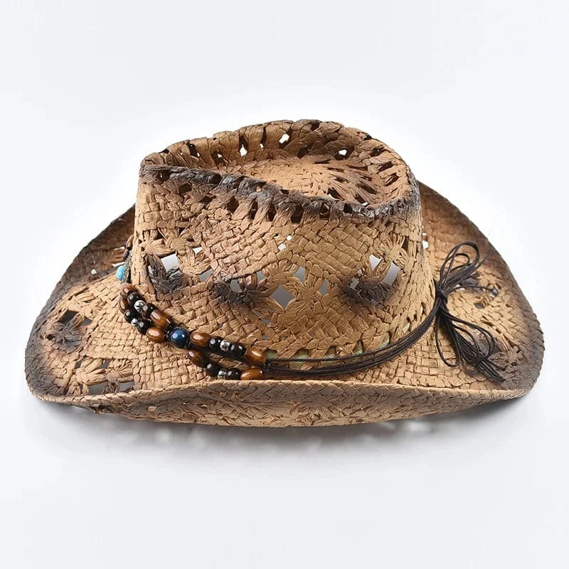 Cowboyhatt i halm med pärlor