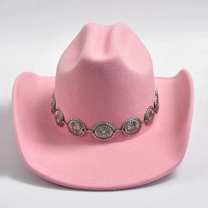 Cowboyhatt i mjuk filtlook med silverdekorerad hattrem