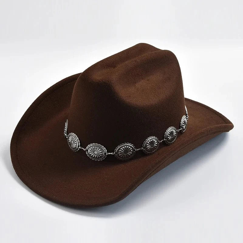 Cowboyhatt i mjuk filtlook med silverdekorerad hattrem Mörkbrun / 58