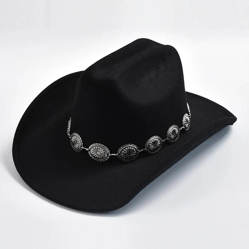 Cowboyhatt i mjuk filtlook med silverdekorerad hattrem Svart / 58