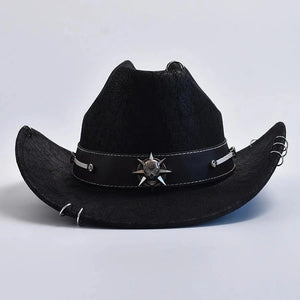 Cowboyhatt i mjuk mockaimitation med stjärndetaljer