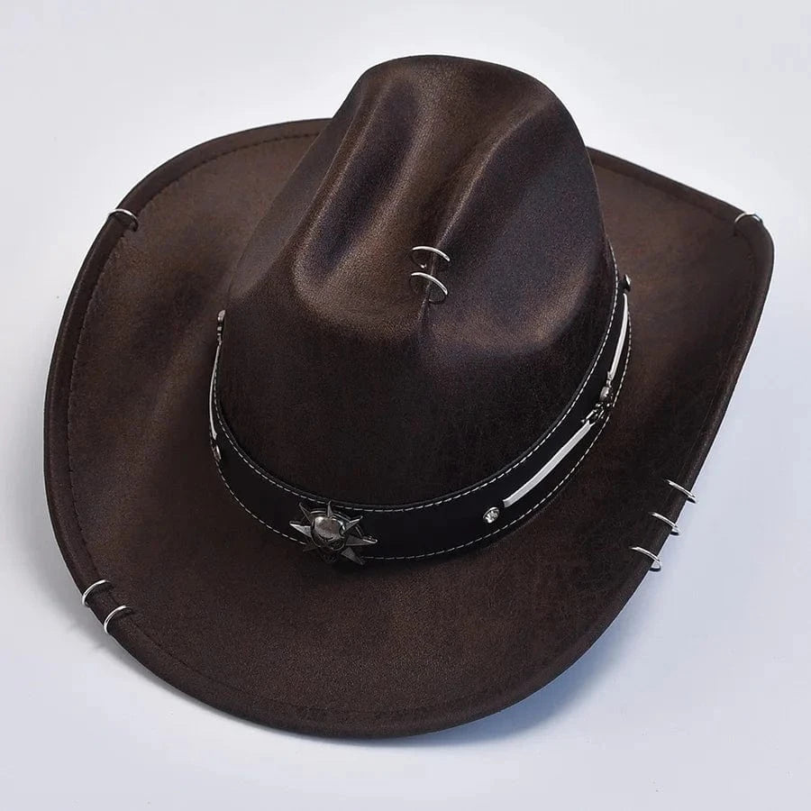 Cowboyhatt i mjuk mockaimitation med stjärndetaljer Mörkbrun / One Size
