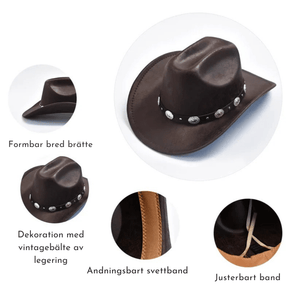 Cowboyhatt i mörk läderlook med silverdekorationer Mörkbrun / One Size