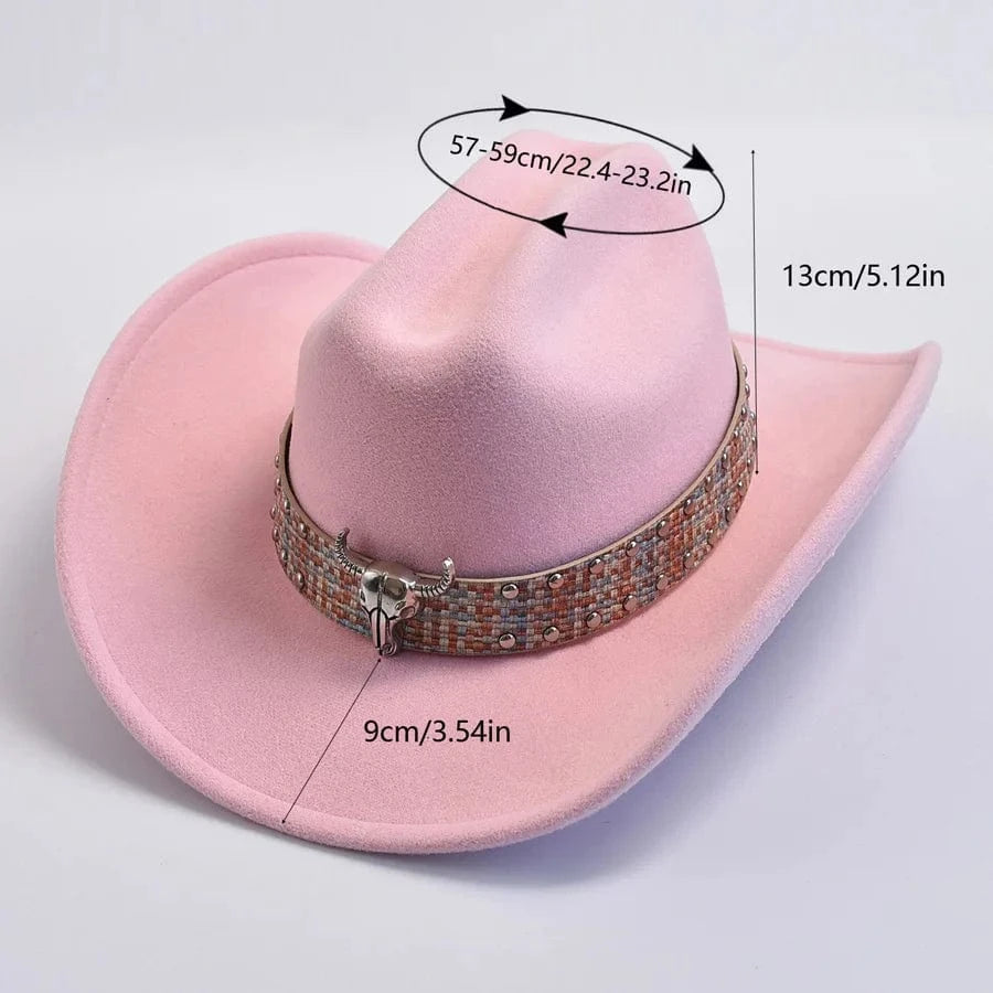 Cowboyhatt i westernstil med elegant bälte och bred brätte