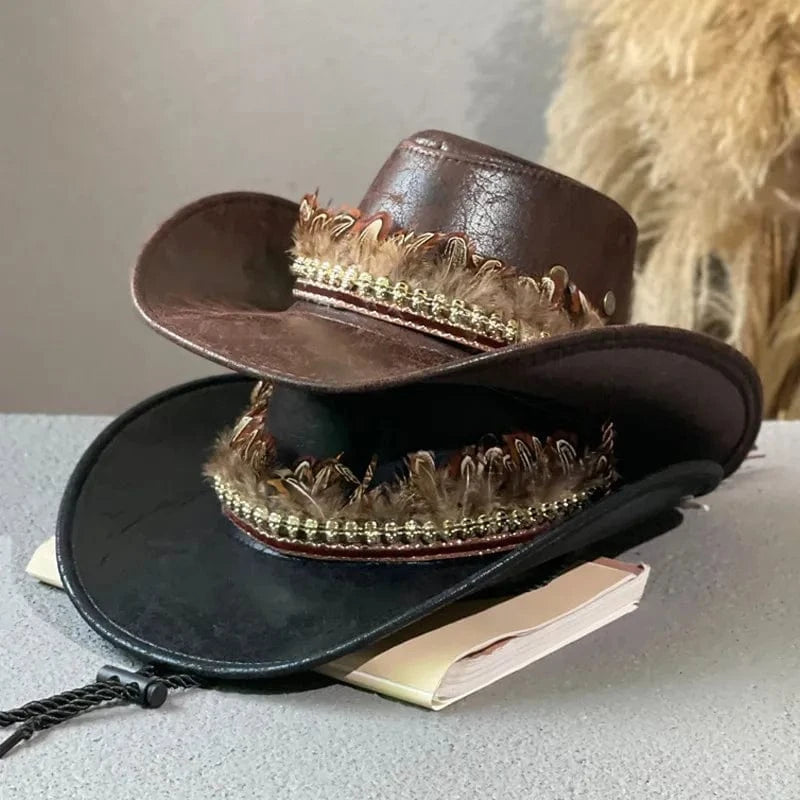 Cowboyhatt med fjäderband