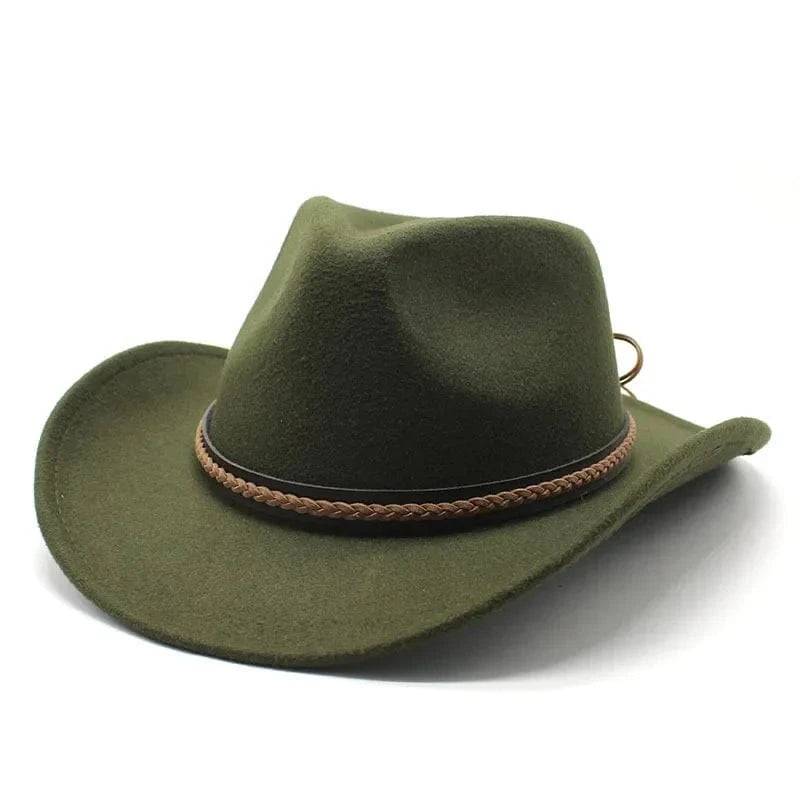 Cowboyhatt med läderfläta Armégrön / 56-58cm