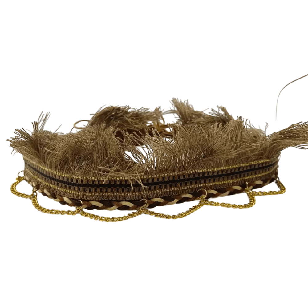 Cowboyhattband med frans och gyllene kedjor Beige / 56-58cm