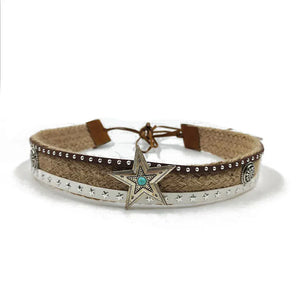 Cowboyhattband med turkosstjärna Beige / 56-58cm