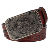 Cowboyläderbälte Aztekspänne Silver Rödbrun / 90cm
