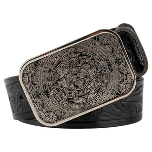 Cowboyläderbälte Aztekspänne Silver Svart / 90cm