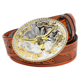 Cowboyläderbälte gyllene tjurspänne Orange / 95cm