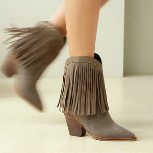 Cowgirl-Ankelboots i Mocka med Fransar