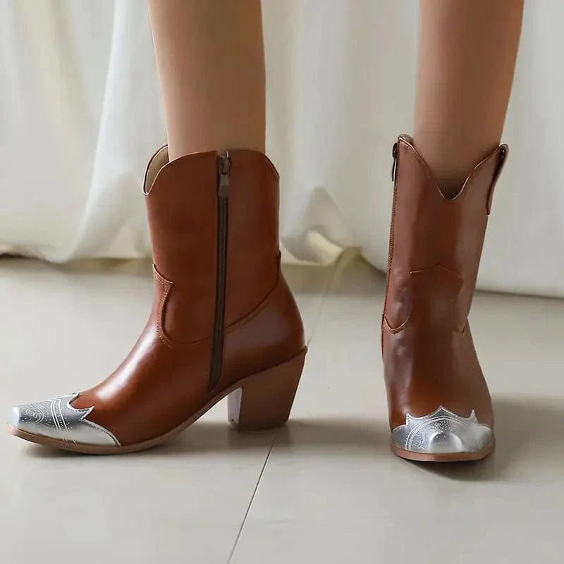 Cowgirl-Ankelboots med Metalltå