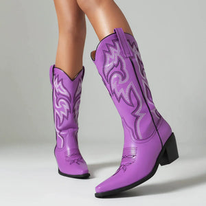 Cowgirl Boots med Broderad Westernstil och Spetsig Tå