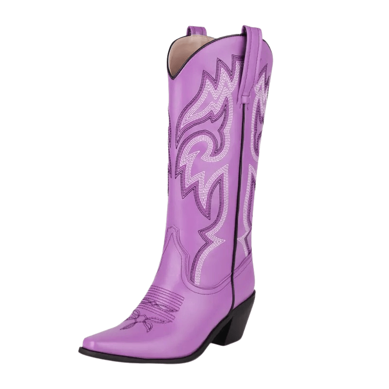 Cowgirl Boots med Broderad Westernstil och Spetsig Tå Lila / 37