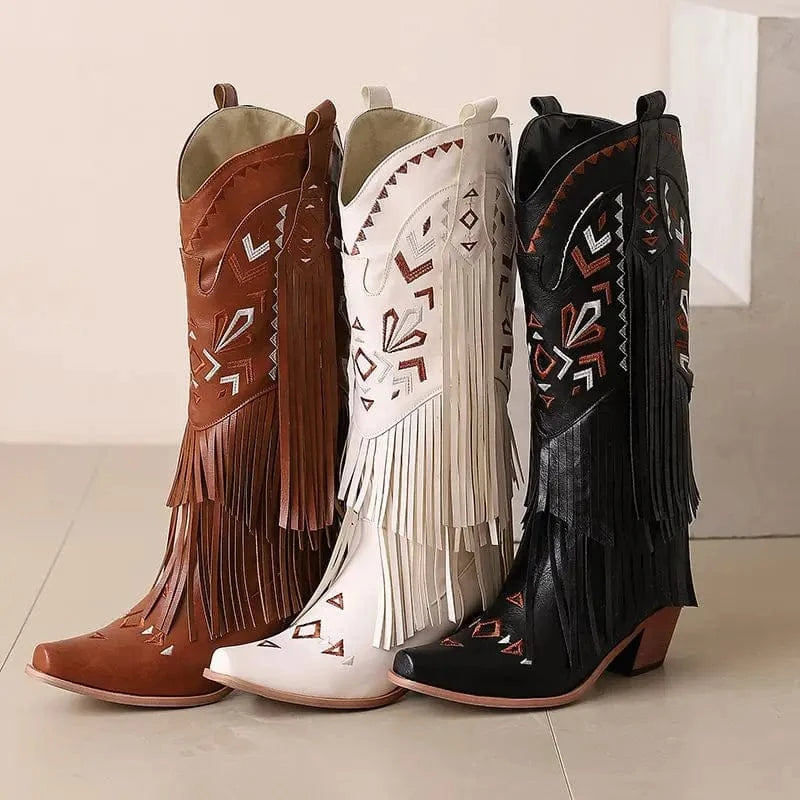 Cowgirl Boots med Fransar och Broderi