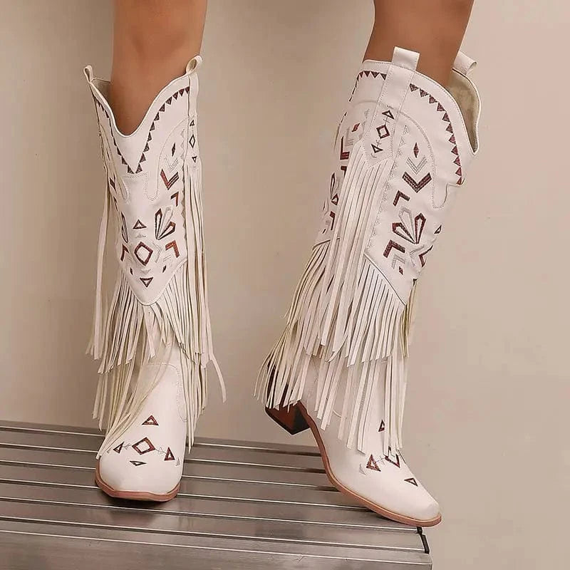 Cowgirl Boots med Fransar och Broderi