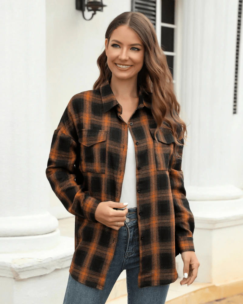 Cowgirl rutig flanellskjorta Orange svart / S