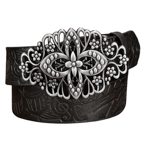 Cowgirlbälte antikt blomspänne Svart / 120cm