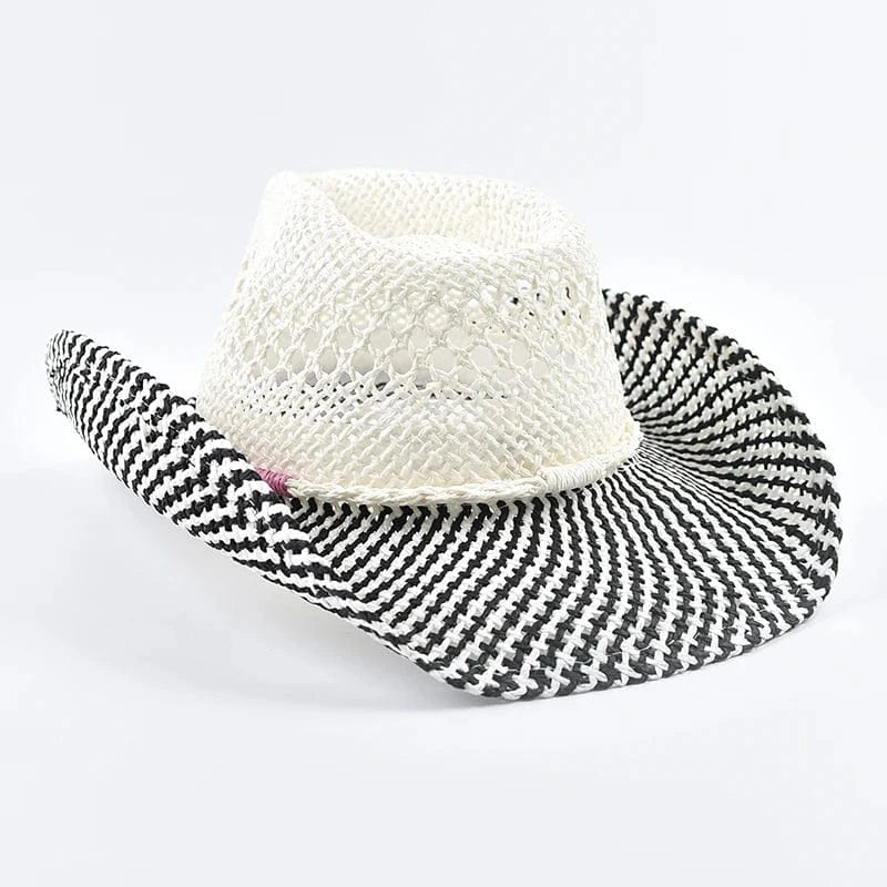 Cowgirlhatt i handflätad halm Svart och vit / One Size