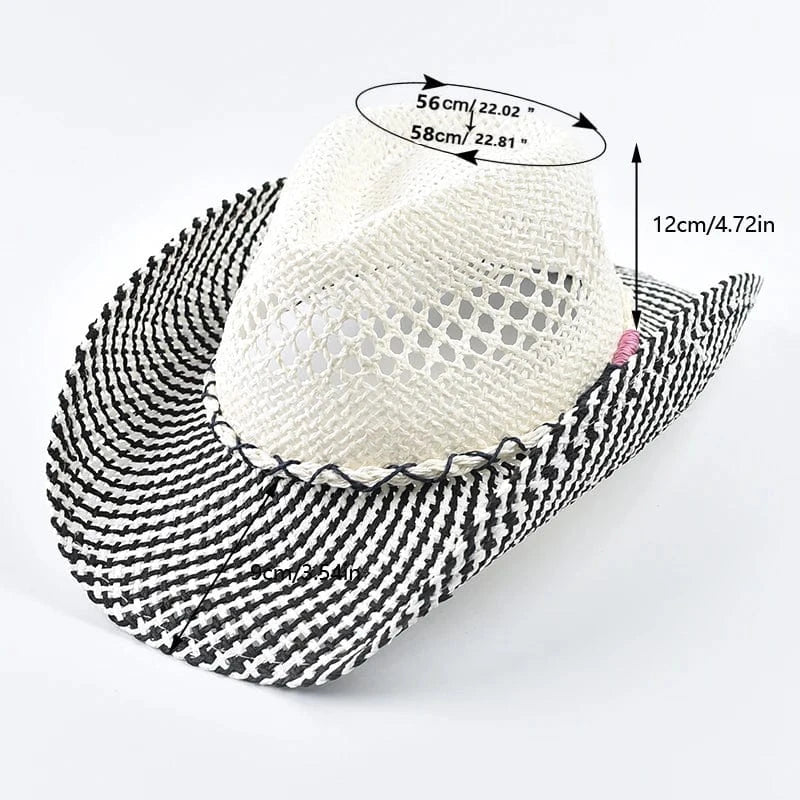 Cowgirlhatt i handflätad halm Svart och vit / One Size