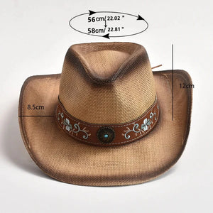 Cowgirlhatt med Blommig Brodyr Khaki / 56-58cm