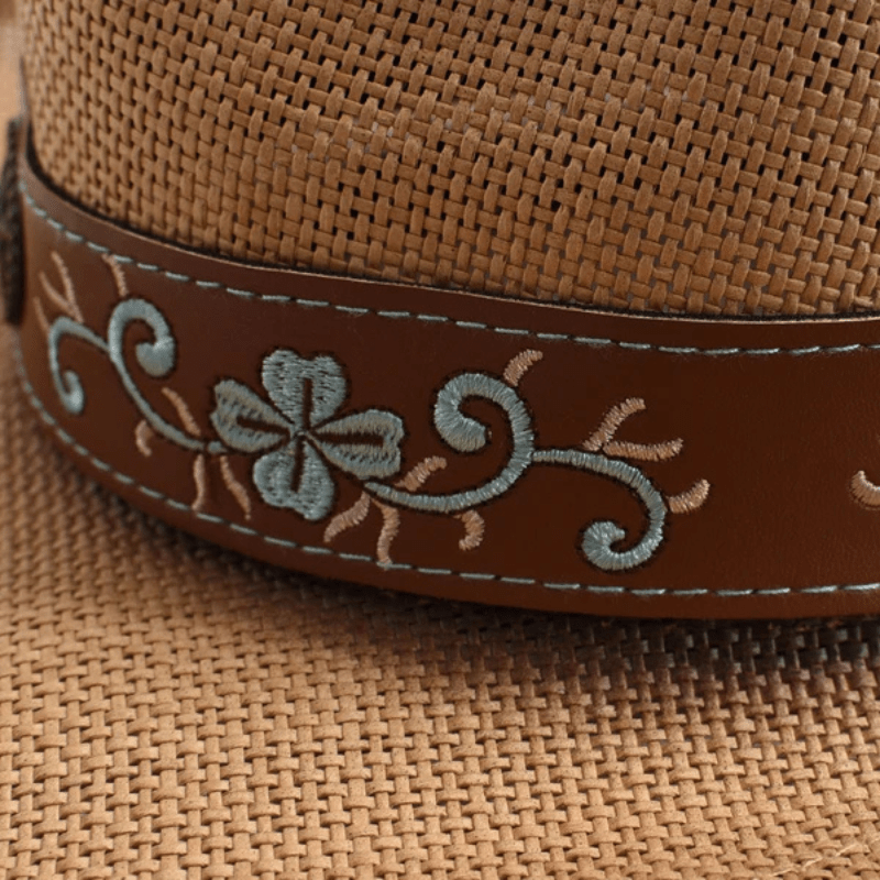 Cowgirlhatt med Blommig Brodyr Khaki / 56-58cm