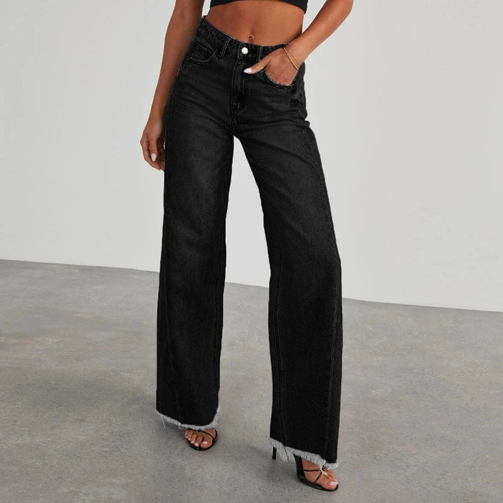 Cropped jeans dam Svart / S