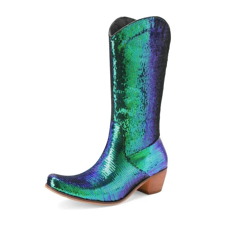 Cowboyboots med Paljetter för Dam Grön / 35
