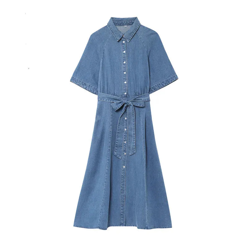 Denimskjortklänning med skärp Blå / XS