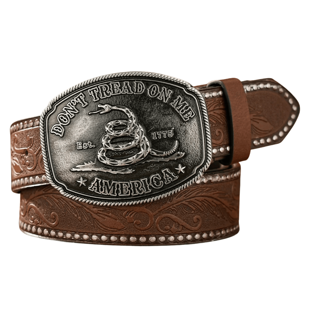 Don't Tread On Me cowboybälte med ormmotiv Brun silver / 120cm