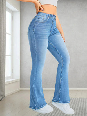 Elastiska damjeans flare med hög midja