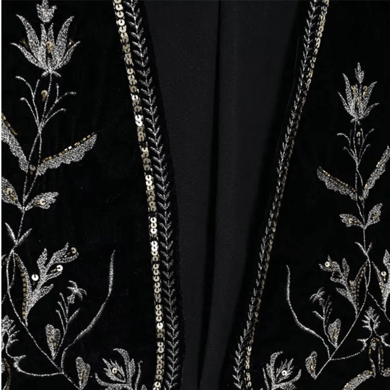 Elegant Broderad Väst i Svart