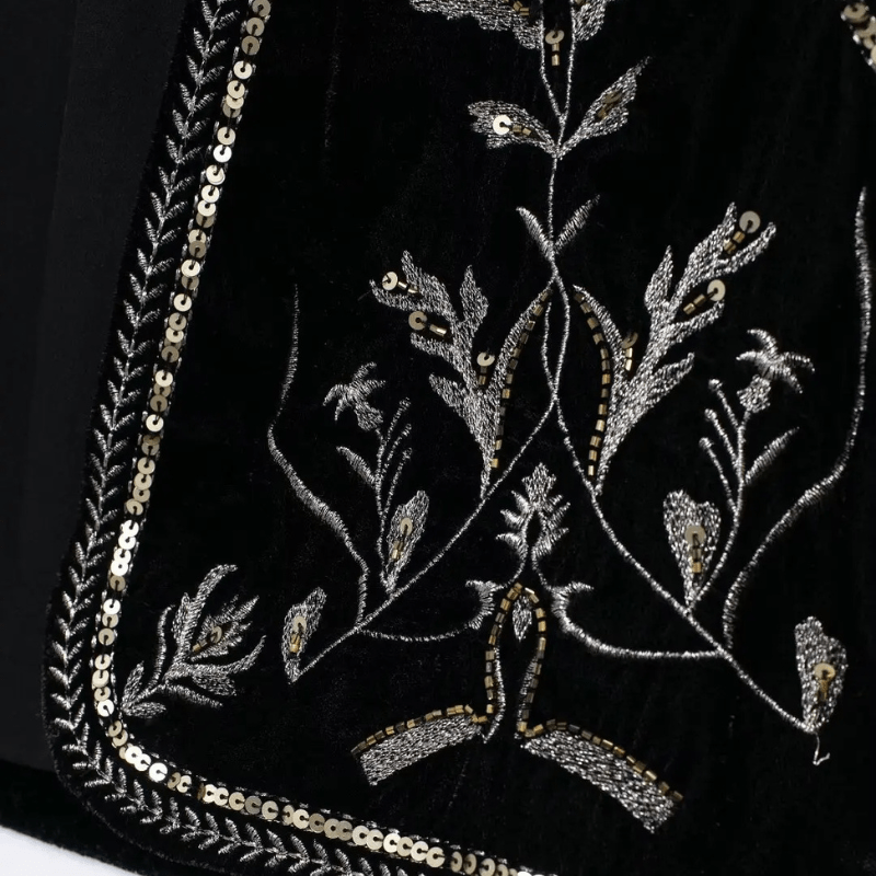 Elegant Broderad Väst i Svart