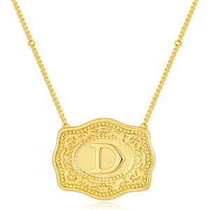 Embossed Belt Buckle Pendant Necklace for Men Punk Jewelry Gold Color A-Z Initial Letter Necklaces Women Western Jewelry Gift D / Silver / CHINA