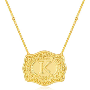Embossed Belt Buckle Pendant Necklace for Men Punk Jewelry Gold Color A-Z Initial Letter Necklaces Women Western Jewelry Gift K / Silver / CHINA