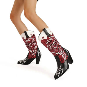 Tvåfärgade Cowgirl Boots med Färgglatt Ormskinnsmönster