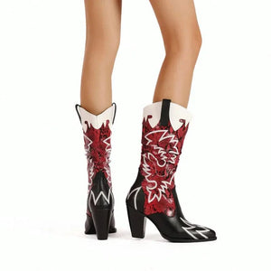Tvåfärgade Cowgirl Boots med Färgglatt Ormskinnsmönster