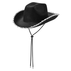 Filt cowboyhatt med glitterkant Svart