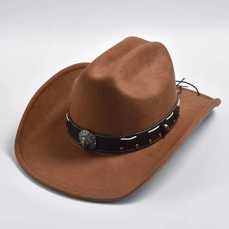 Filthatt Cowboy med Läderbälte Ljusbrun / One Size