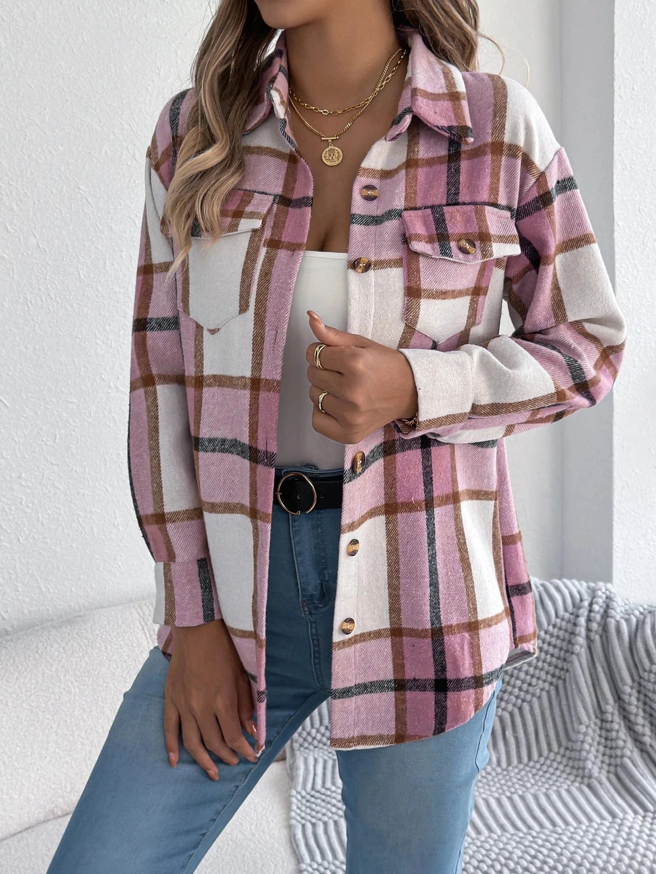 Flanell skjorta dam Rosa / S