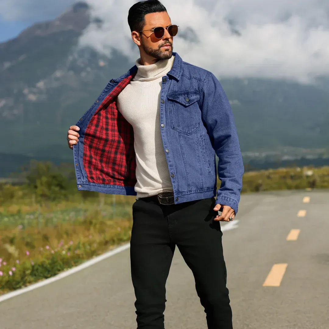 Fodrad denim jacka herr