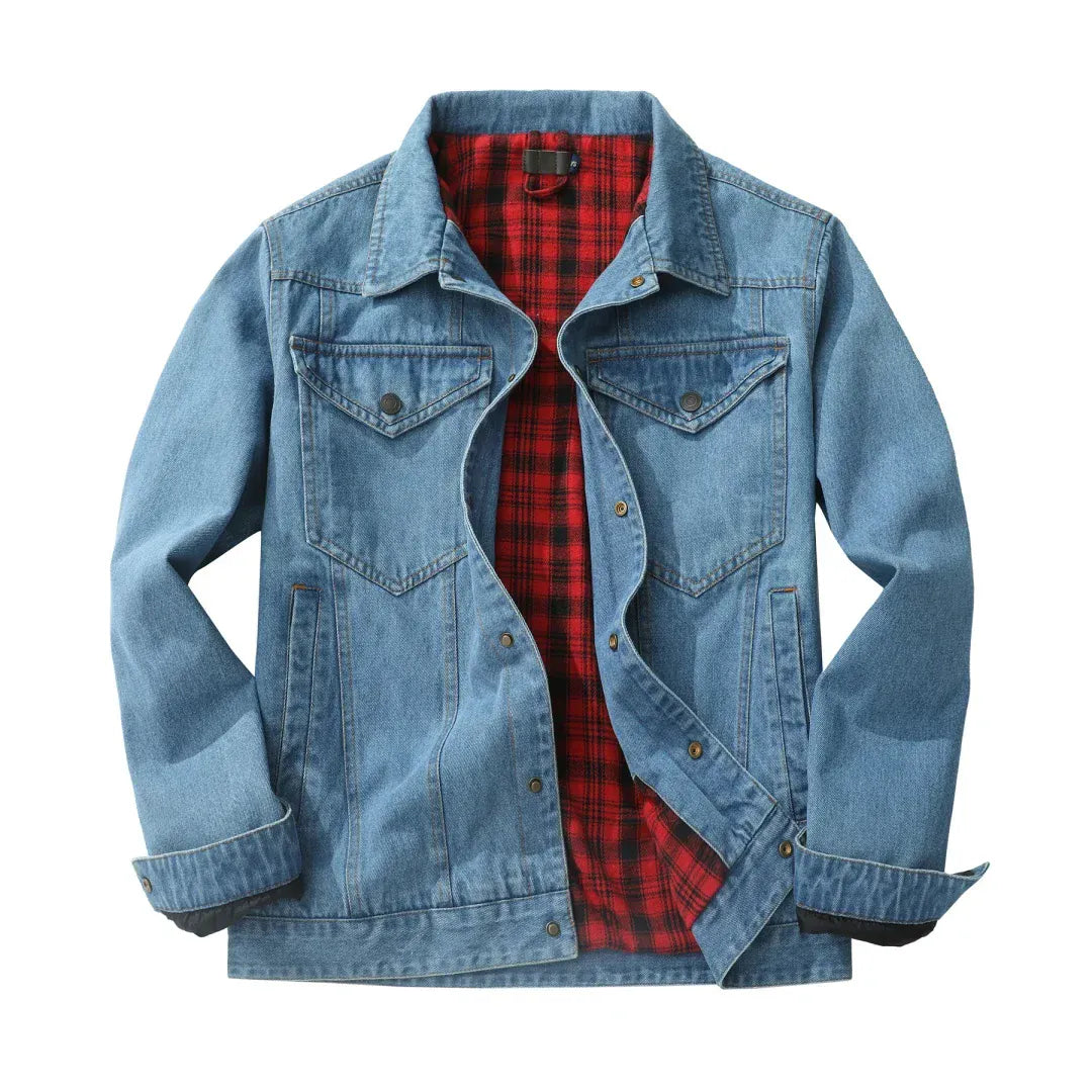 Fodrad denim jacka herr Ljusblå / XL